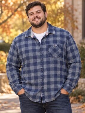 Flag & Anthem Mens 2XL Blue Buffalo Plaid Vintage Wash 100% Cotton Shirt